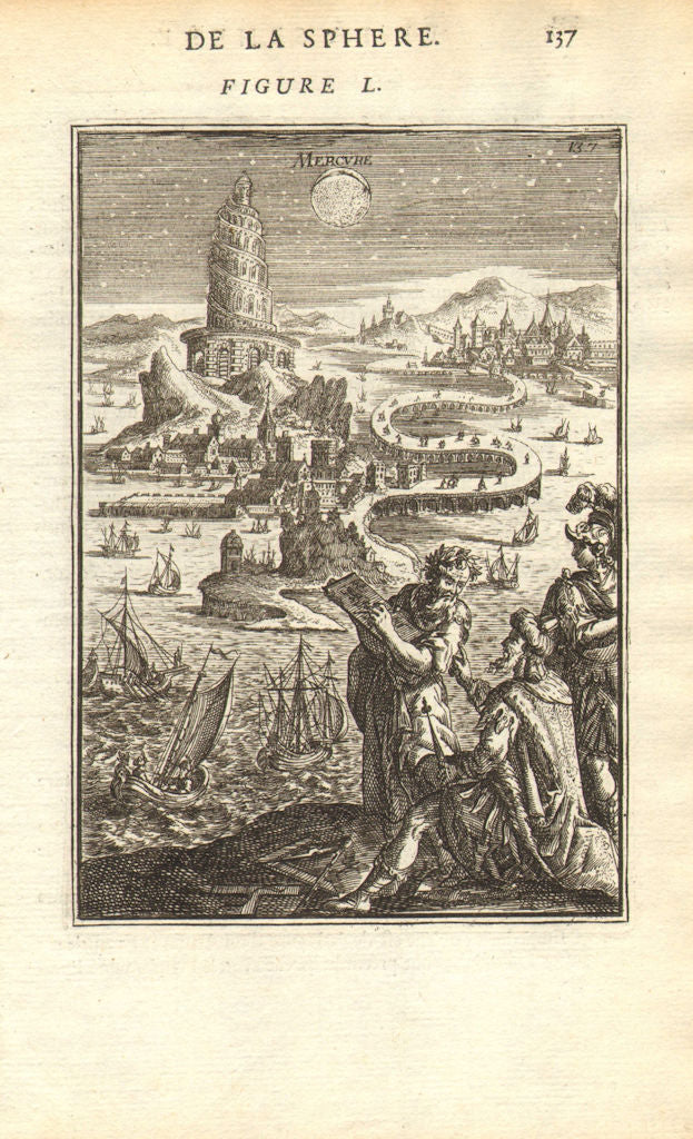 MERCURY. 'Mercure'. Planet. View in the night sky. Tower of Babel. MALLET 1683
